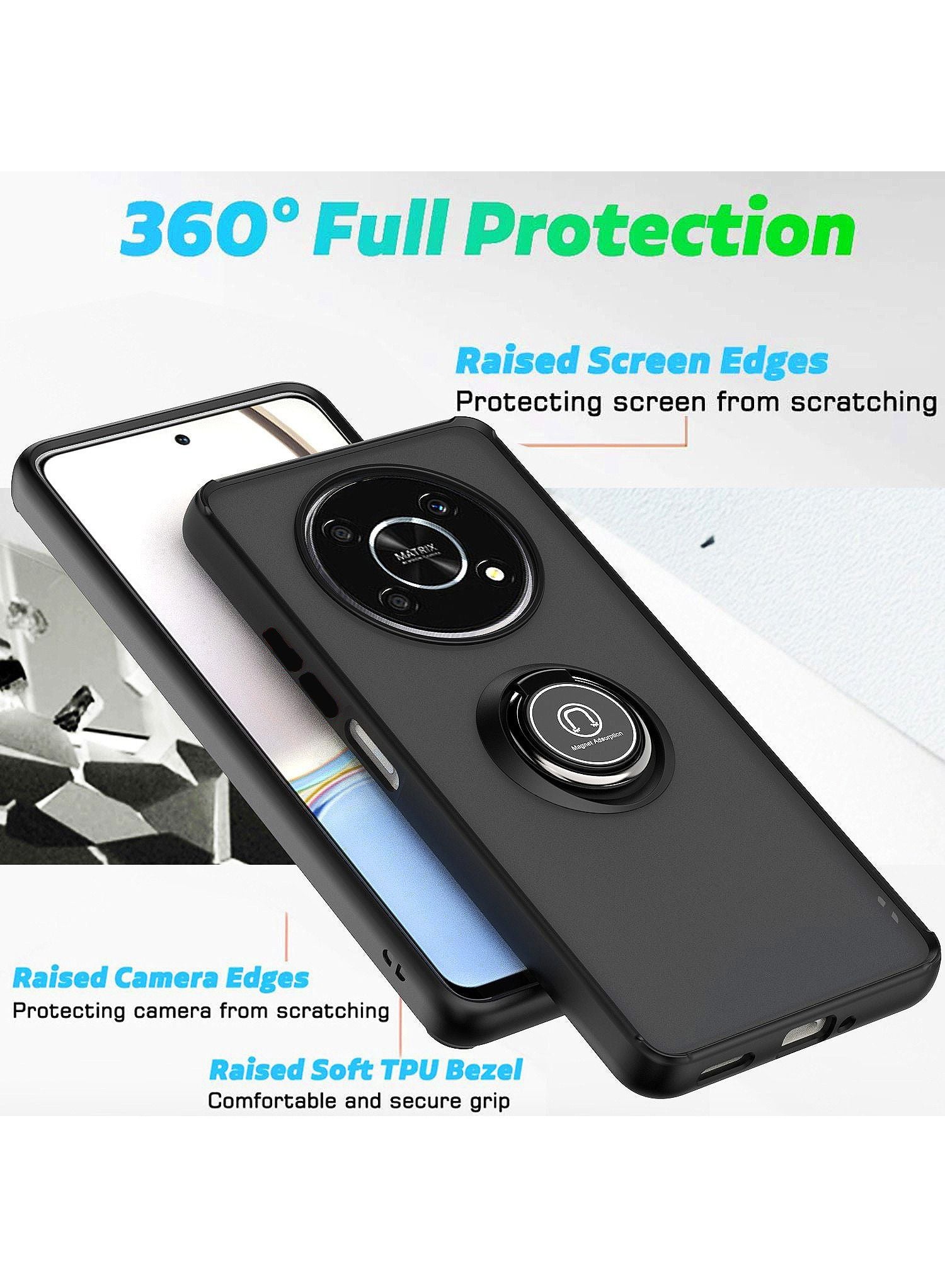 Honor X9 4G/5G Heavy Duty Case Hard Back Flexible Edges anti-scratch and shockproof Circular Ring Support Car Magnets Black Frame Honor X9 4G/5G Heavy Duty Case Hard Back Flexible Edges anti-scratch and shockproof Circular Ring Support Car Magnets Black Frame